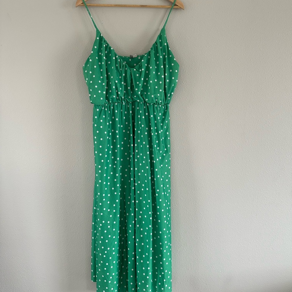 Maternity Green Polka Dot Spaghetti Strap Midi Dress